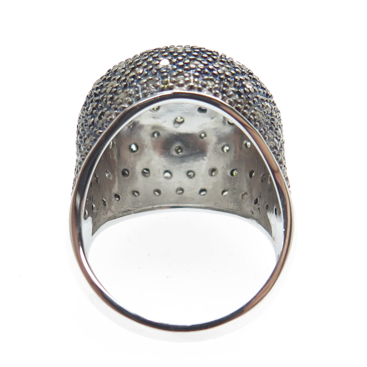 925 Sterling Silver Real Round-Cut Diamond Domed Ring Size 8.25