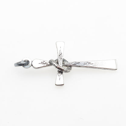 UNOAERRE 925 Sterling Silver Vintage Italy Modernist Cross Oxidized Pendant