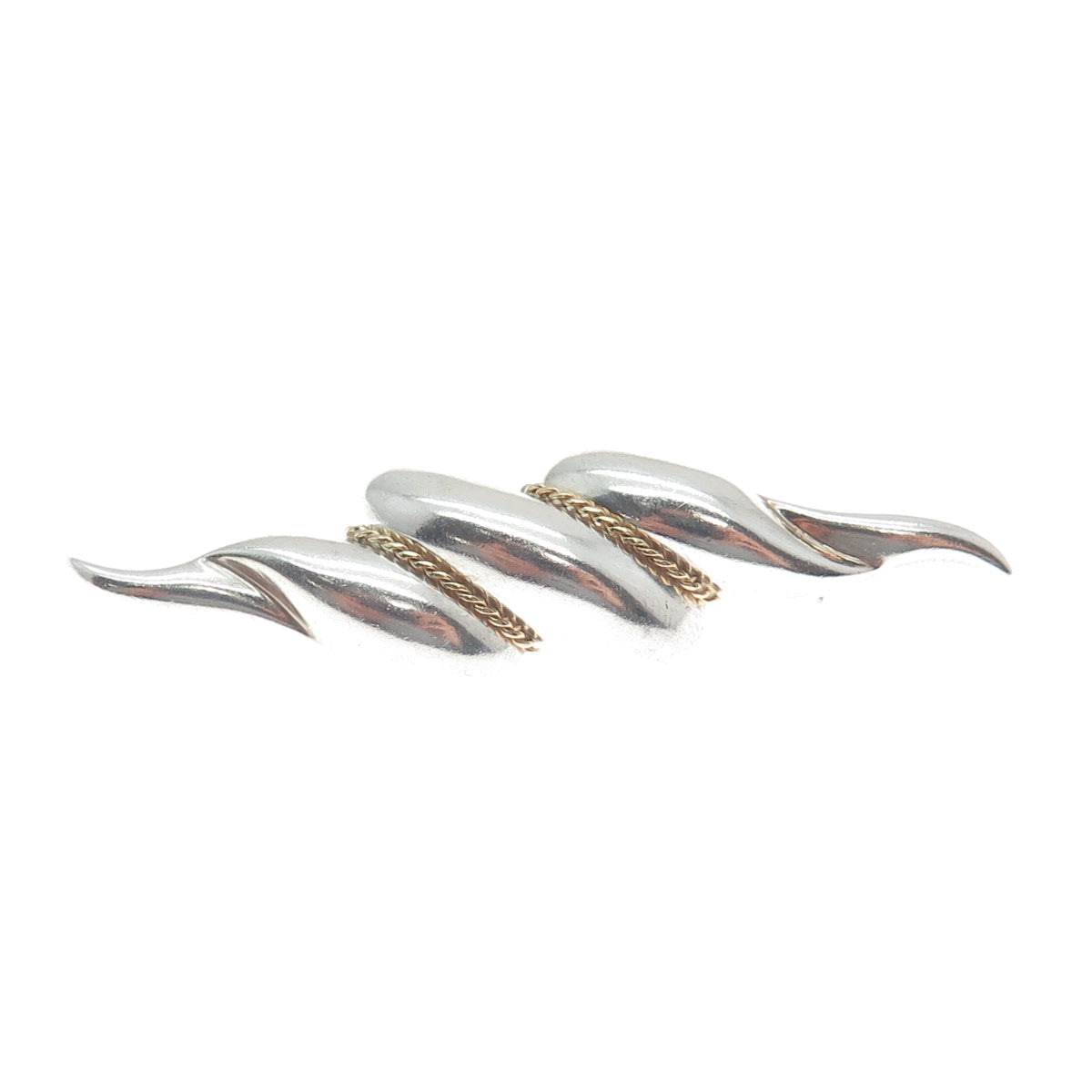 14K Yellow Gold & 925 Sterling Silver Vintage Puffy Twisted Pin Brooch