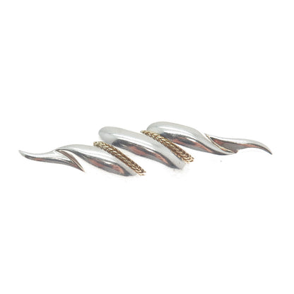 14K Yellow Gold & 925 Sterling Silver Vintage Puffy Twisted Pin Brooch
