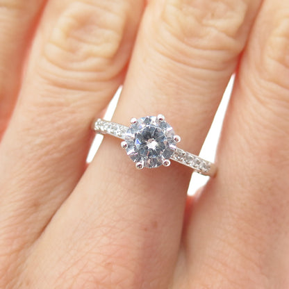 925 Sterling Silver Round-Cut C Z Engagement Ring Size 7.25