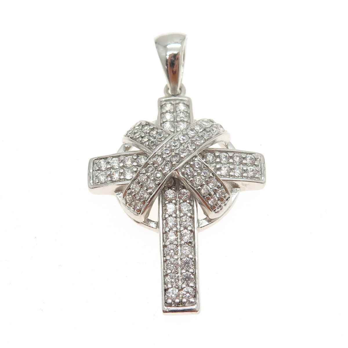 925 Sterling Silver Round-Cut Shaped C Z Sparkle Cross Pendant