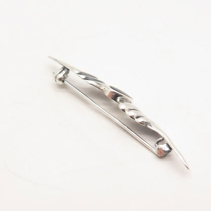 925 Sterling Silver Vintage Real Black Onyx Gemstone Ribbed Pin Brooch