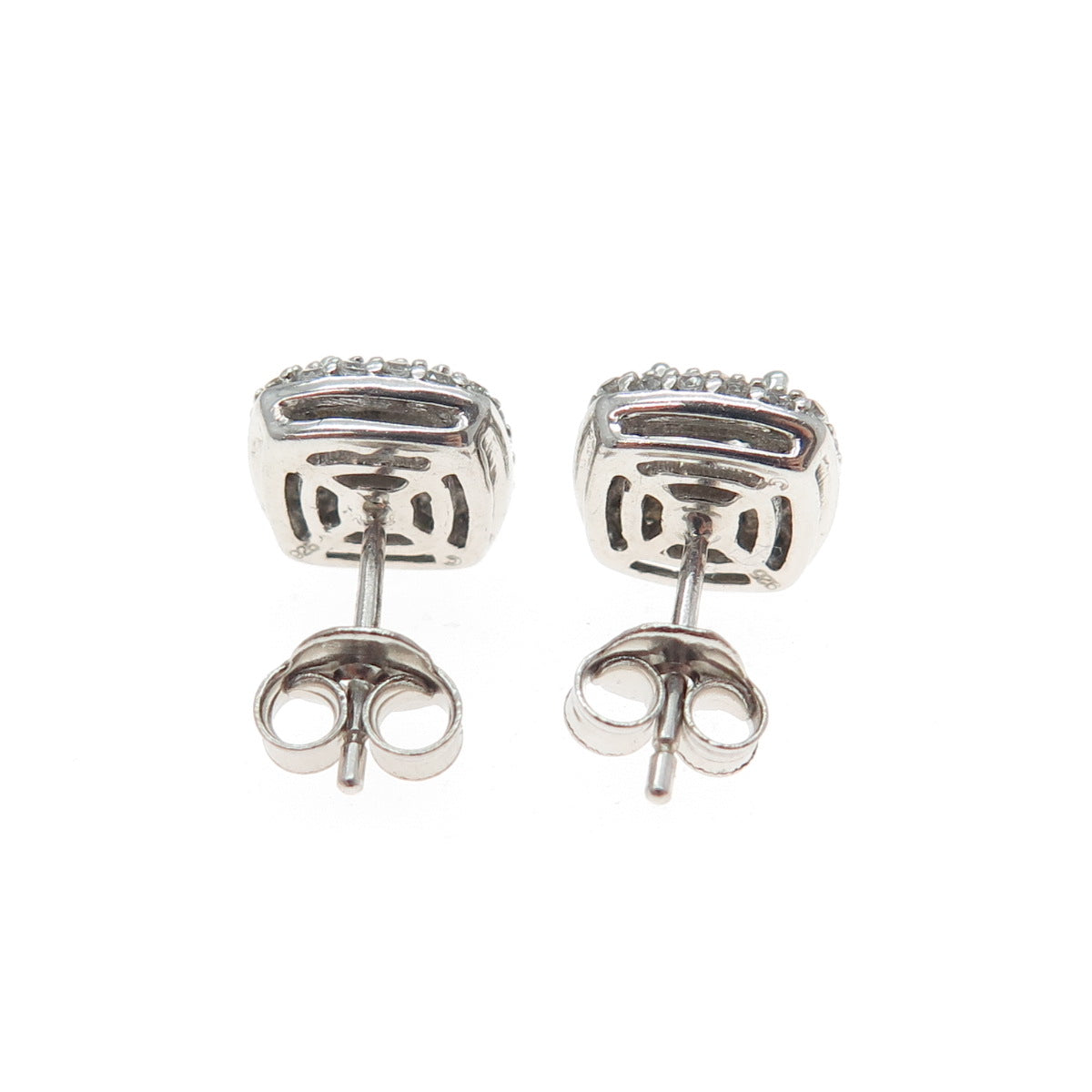 925 Sterling Silver Round-Cut C Z Cushion Stud Earrings