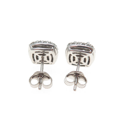 925 Sterling Silver Round-Cut C Z Cushion Stud Earrings