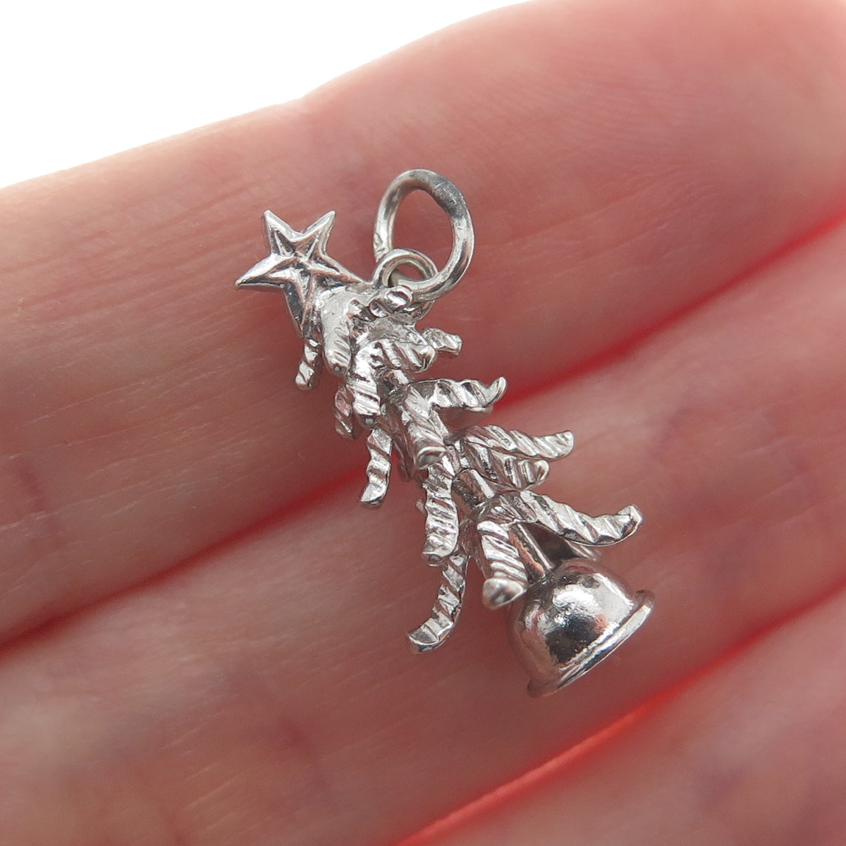925 Sterling Silver Vintage Christmas Tree Minimalist 3D Charm Pendant