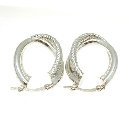 JCM Jacmel Mauritius Sterling Silver Vintage Diamond-Cut Crossover Hoop Earrings