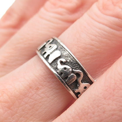 925 Sterling Silver Vintage Mom & Chid Elephant Oxidized Band Ring Size 10.75