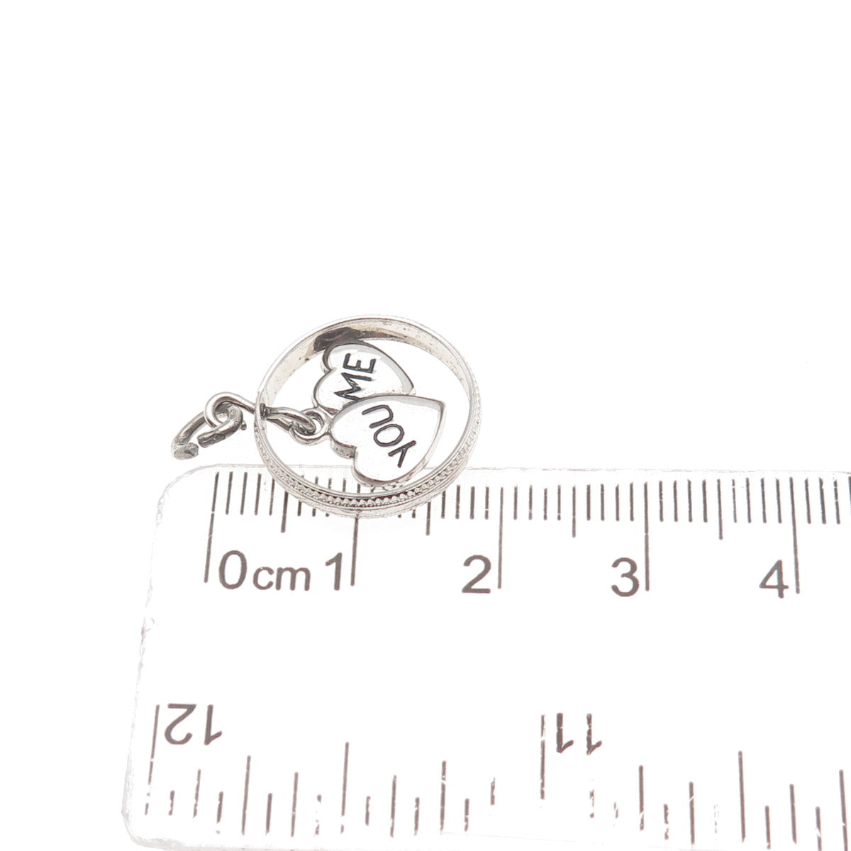 925 Sterling Silver Vintage You & Me Heart Mini Charm Pendant