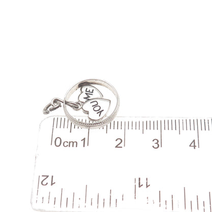925 Sterling Silver Vintage You & Me Heart Mini Charm Pendant