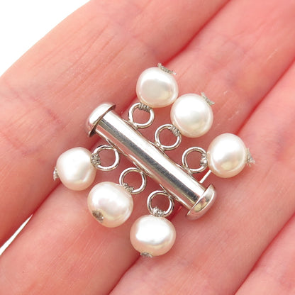 925 Sterling Silver Vintage Real Pearl Bracelet / Necklace Slide Box Lock Clasp