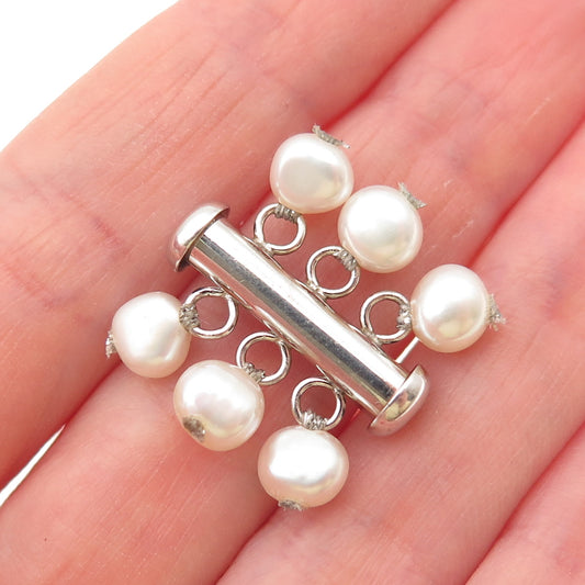 925 Sterling Silver Vintage Real Pearl Bracelet / Necklace Slide Box Lock Clasp