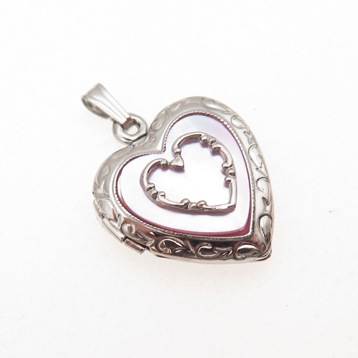 Tru-Kay 925 Sterling Silver Vintage Real MOP Heart Locket Charm Pendant