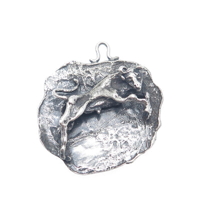 925 Sterling Silver Vintage Taurus Zodiac Modernist Brutalist Oxidized Pendant