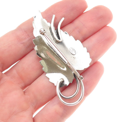 Danecraft 925 Sterling Silver Vintage Modernist Floral Oxidized Pin Brooch