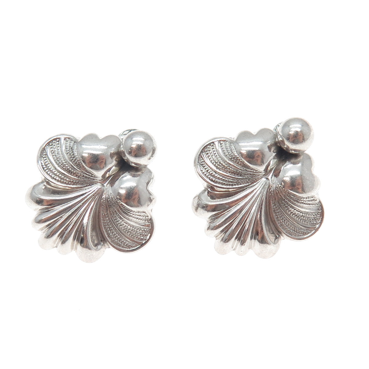 FORSTNER 925 Sterling Silver Antique Art Deco Seashell Screw Back Earrings