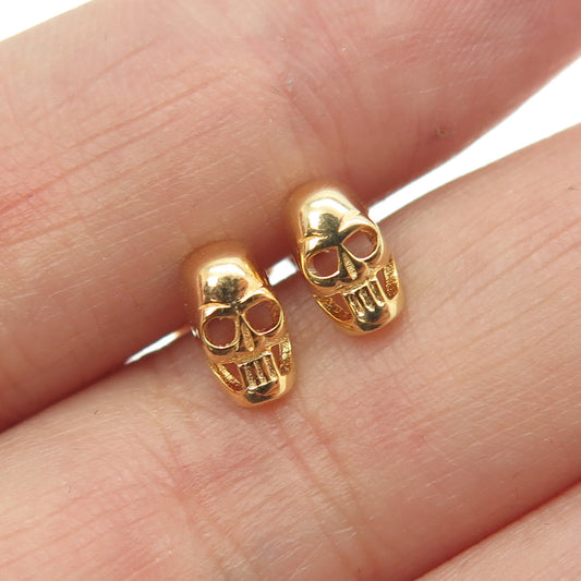 925 Sterling Silver Gold Plated Skull Stud Earrings