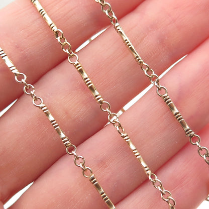 925 Sterling Silver Gold Plated Vintage Bamboo Bar Chain Necklace 20"