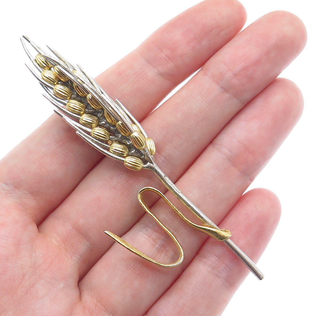 925 Sterling Silver 2-Tone Vintage Italy Ear of Wheat Miniature