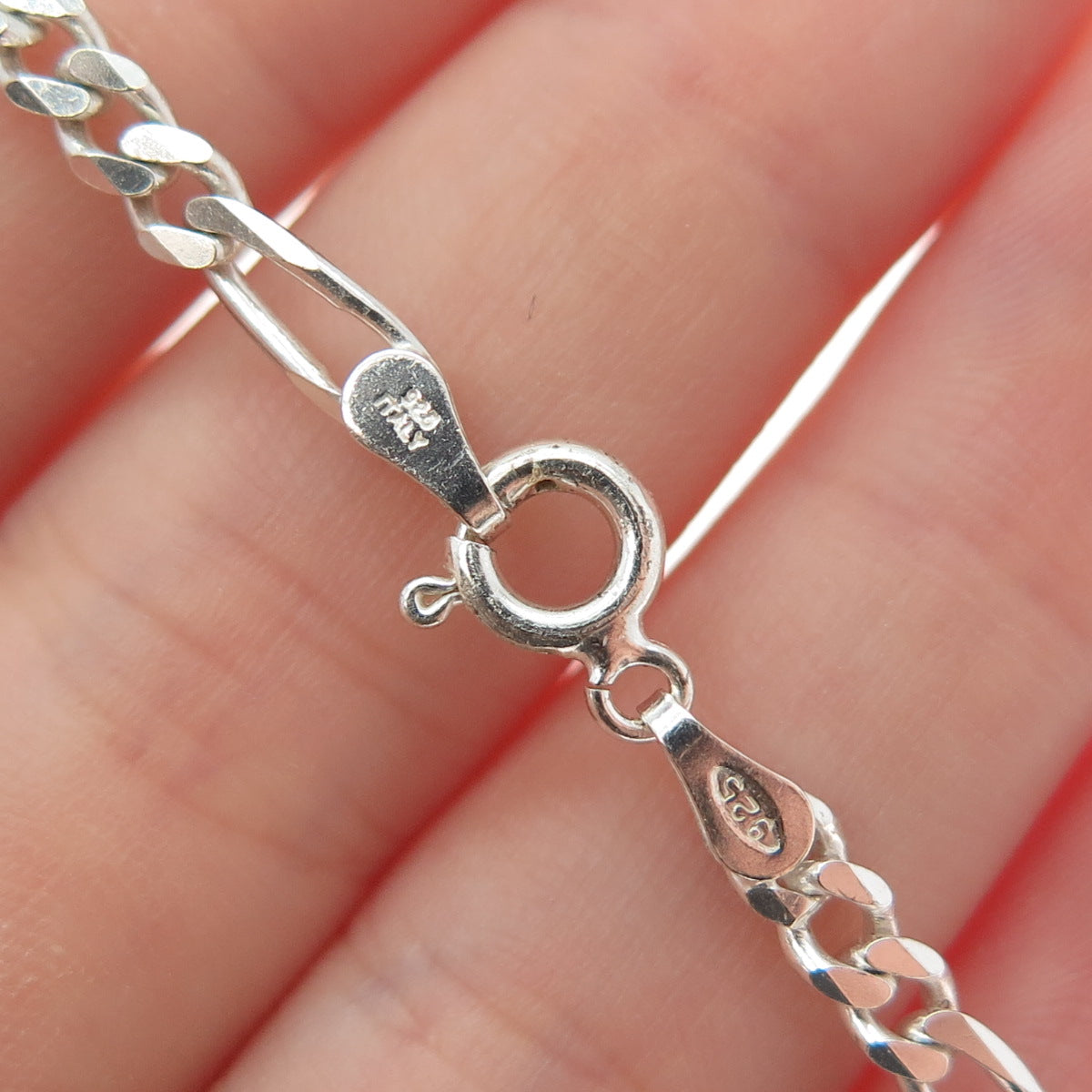 925 Sterling Silver Vintage Italy Figaro Link Bracelet 8"