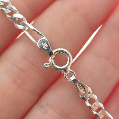 925 Sterling Silver Vintage Italy Figaro Link Bracelet 8"