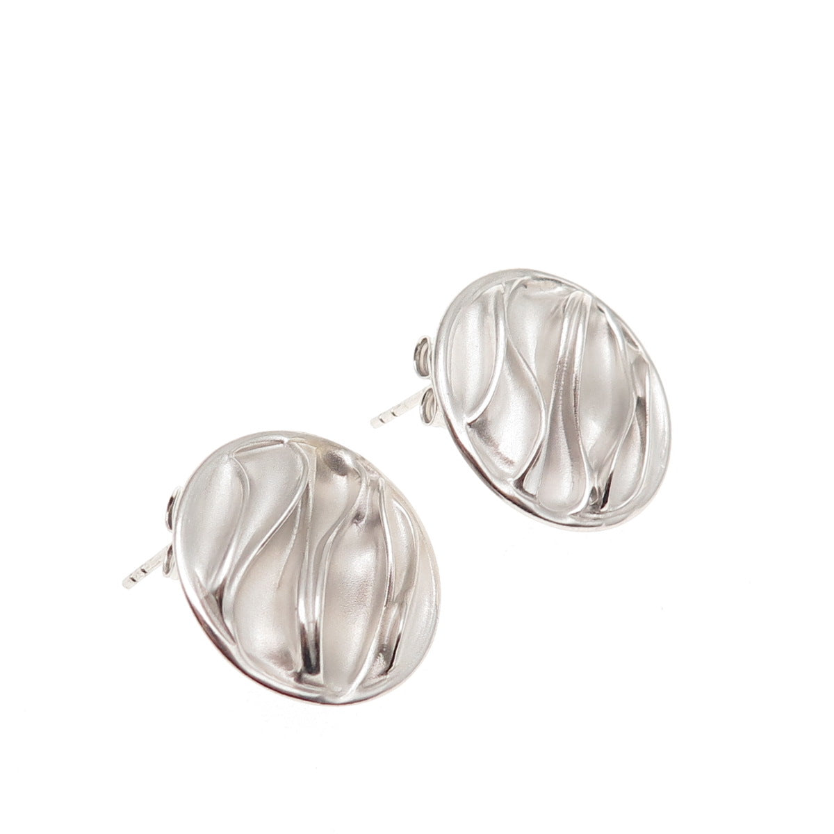 925 Sterling Silver Modernist Wavy Disc Earrings