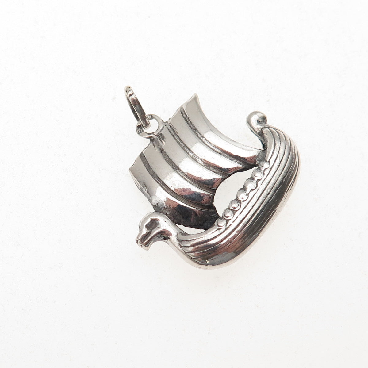 925 Sterling Silver Vintage Norway Viking Ship Oxidized Charm Pendant