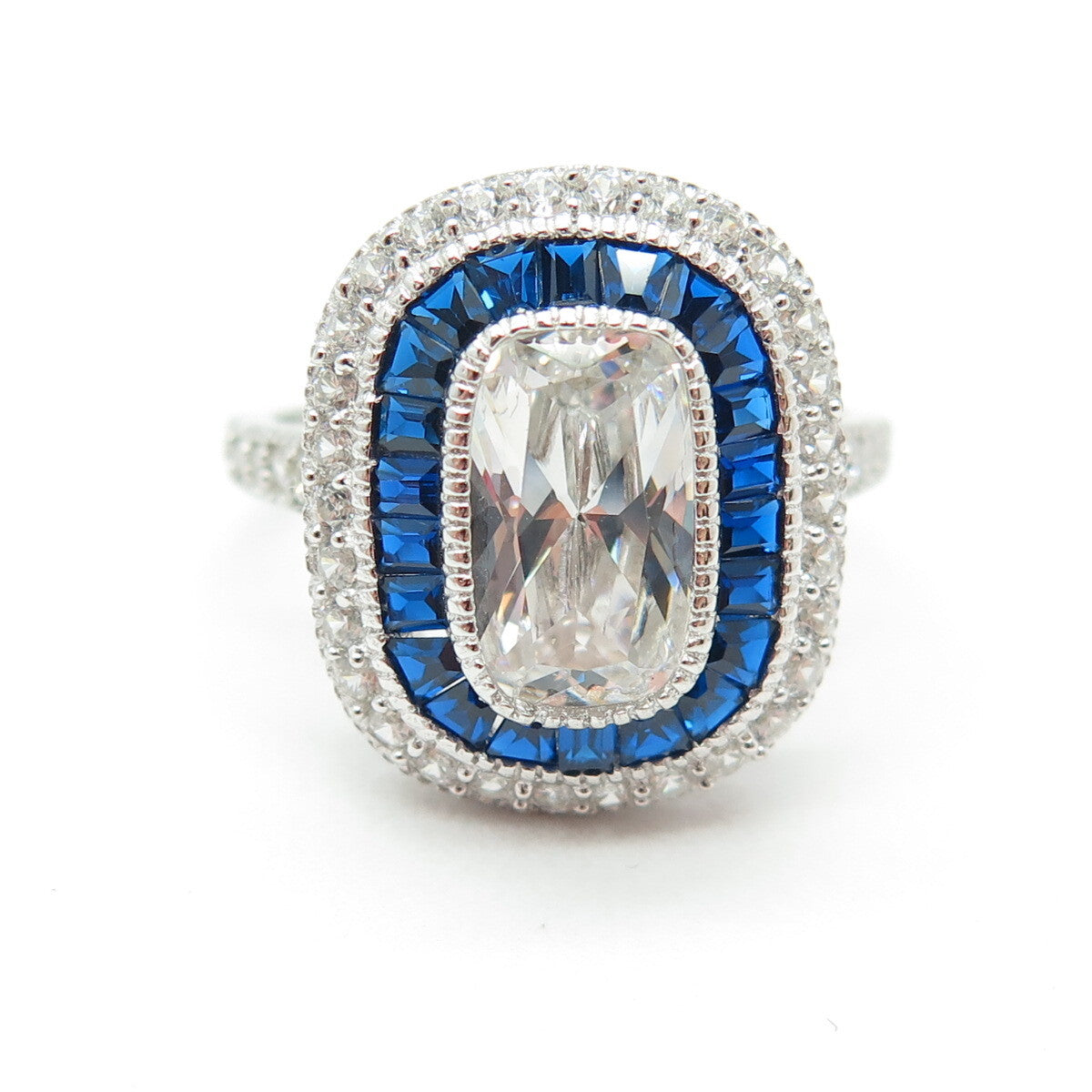 Elegance Jewellery 925 Sterling Silver Lab-Created Sapphire & C Z Ring Size 8.25