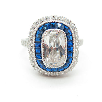 Elegance Jewellery 925 Sterling Silver Lab-Created Sapphire & C Z Ring Size 8.25