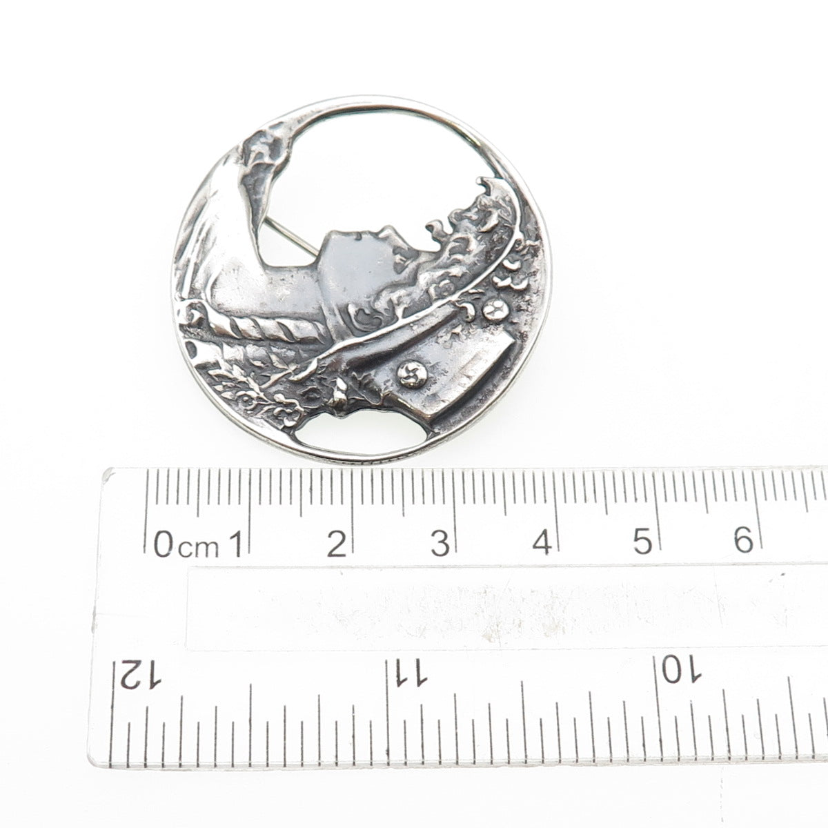 LISA LEE 925 Sterling Silver Vintage Lady Cameo Oxidized Pin Brooch / Pendant