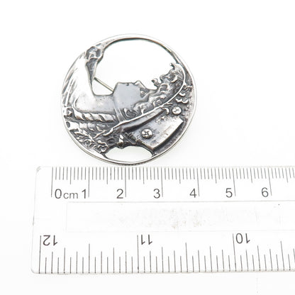 LISA LEE 925 Sterling Silver Vintage Lady Cameo Oxidized Pin Brooch / Pendant