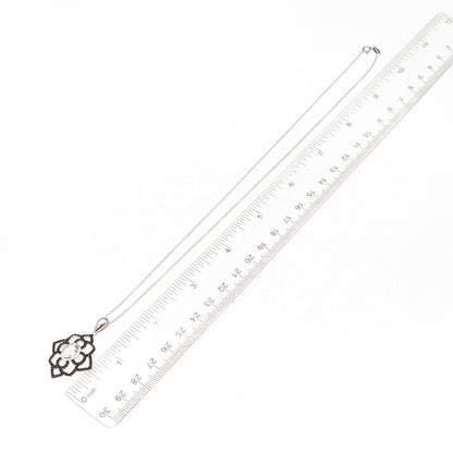 925 Sterling Silver Real Aquamarine Black Spinel Floral Cable Chain Necklace 18"
