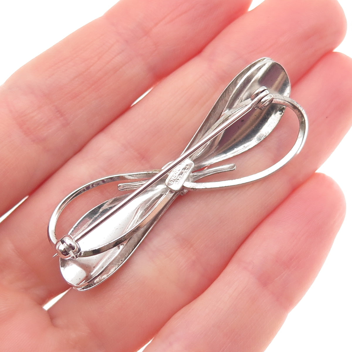 CARL ART 925 Sterling Silver Vintage Modernist Floral Bow Pin Brooch