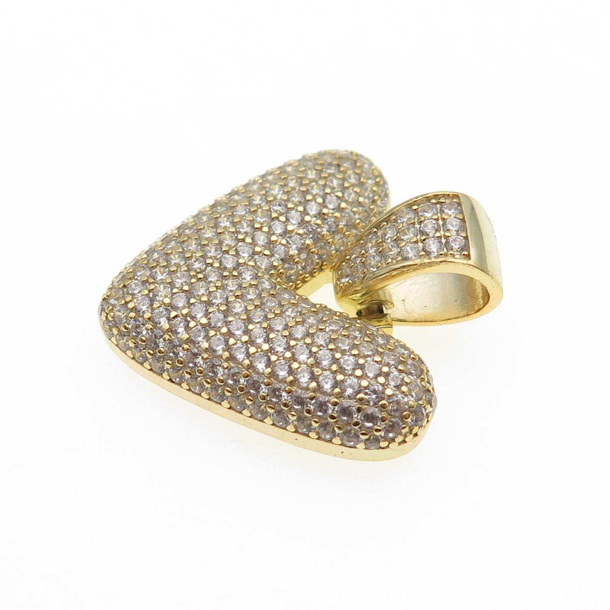 925 Sterling Silver Gold Plated Round-Cut C Z Letter V Initial Pendant