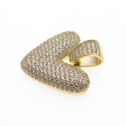 925 Sterling Silver Gold Plated Round-Cut C Z Letter V Initial Pendant