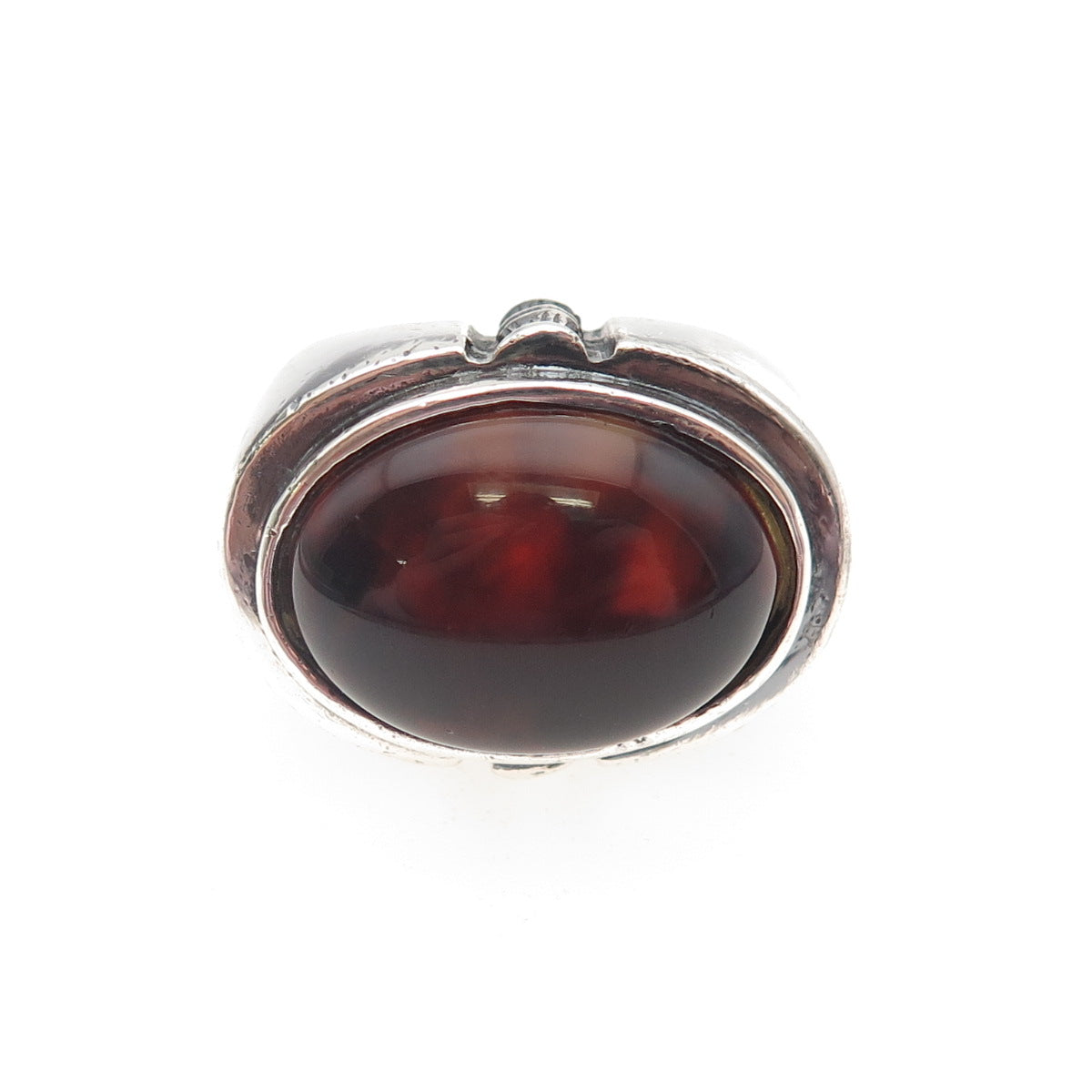 925 Sterling Silver Vintage Real Agate Modernist Oxidized Ring Size 7