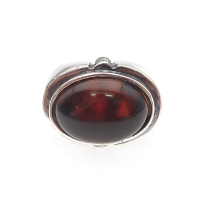 925 Sterling Silver Vintage Real Agate Modernist Oxidized Ring Size 7