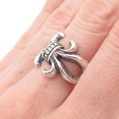925 Sterling Silver Vintage Modernist Fleur de Lis Oxidized Ring Size 8