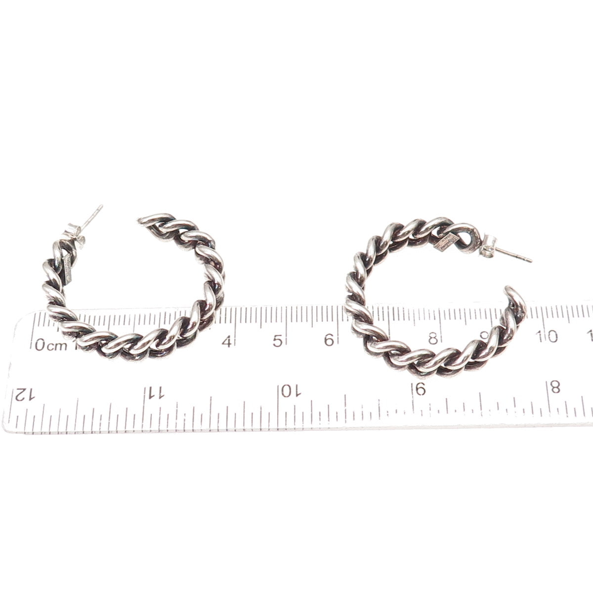 Dyadema 925 Sterling Silver Vintage Italy Cuban Link Oxidized Hoop Earrings