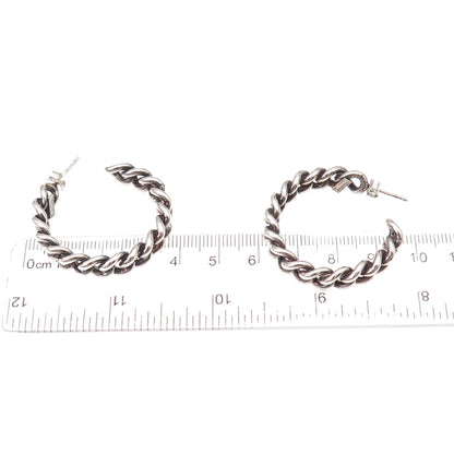 Dyadema 925 Sterling Silver Vintage Italy Cuban Link Oxidized Hoop Earrings