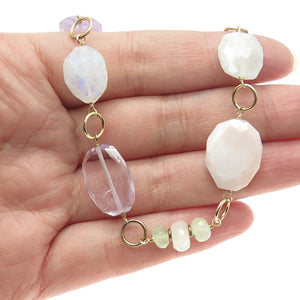 RARITIES 925 Sterling Silver Gold Plated Quartz Amethyst Moonstone Necklace 36"