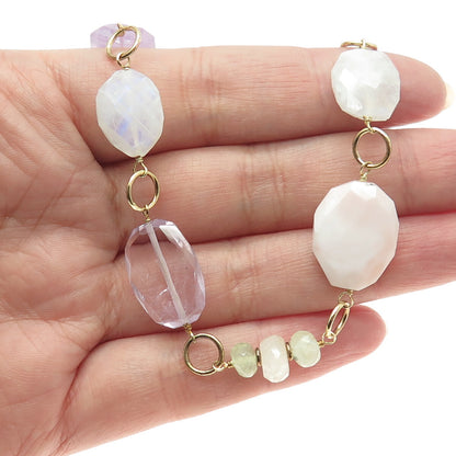 RARITIES 925 Sterling Silver Gold Plated Quartz Amethyst Moonstone Necklace 36"