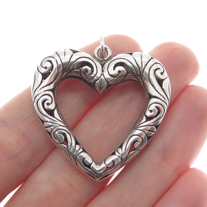 925 Sterling Silver Vintage Ornate Open Heart Oxidized Pendant