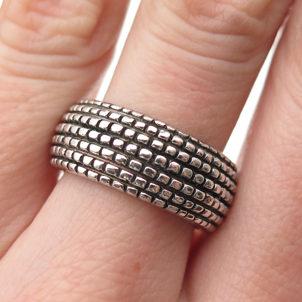 925 Sterling Silver Vintage Modernist Oxidized Band Ring Size 7