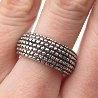 925 Sterling Silver Vintage Modernist Oxidized Band Ring Size 7