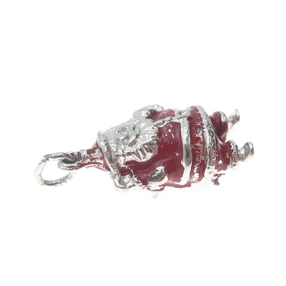 WELLS 925 Sterling Silver Vintage Enamel Santa Claus Minimalist 3D Charm Pendant