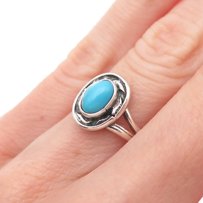Old Pawn 925 Sterling Silver Vintage Southwestern Turquoise Tribal Ring Size 5