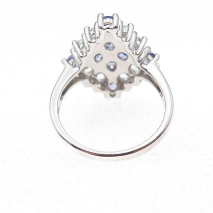 925 Sterling Silver Real Tanzanite & Blue Topaz Cluster Ring Size 8