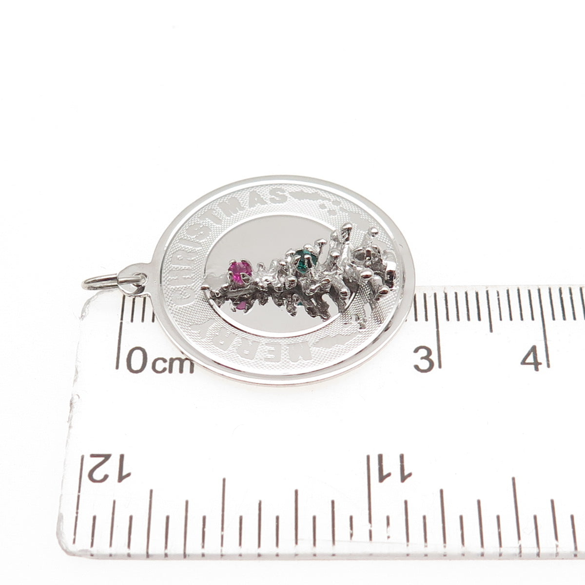 925 Sterling Silver Vintage Rhinestone Merry Christmas Tree Charm Pendant