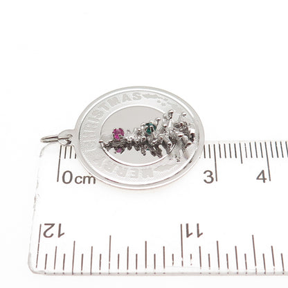 925 Sterling Silver Vintage Rhinestone Merry Christmas Tree Charm Pendant